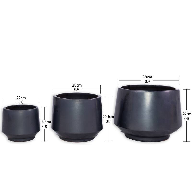 Antique Gray Ceramic Planter Set of 3 - 14.7" Square Minimalist Plant Pots with Drainage Holes