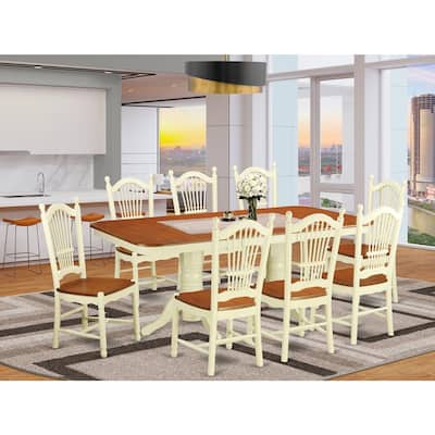 HomeStock 9-Piece Rectangle Buttermilk & Cherry Finish Solid Wood Top Dining Table with 8-Chairs