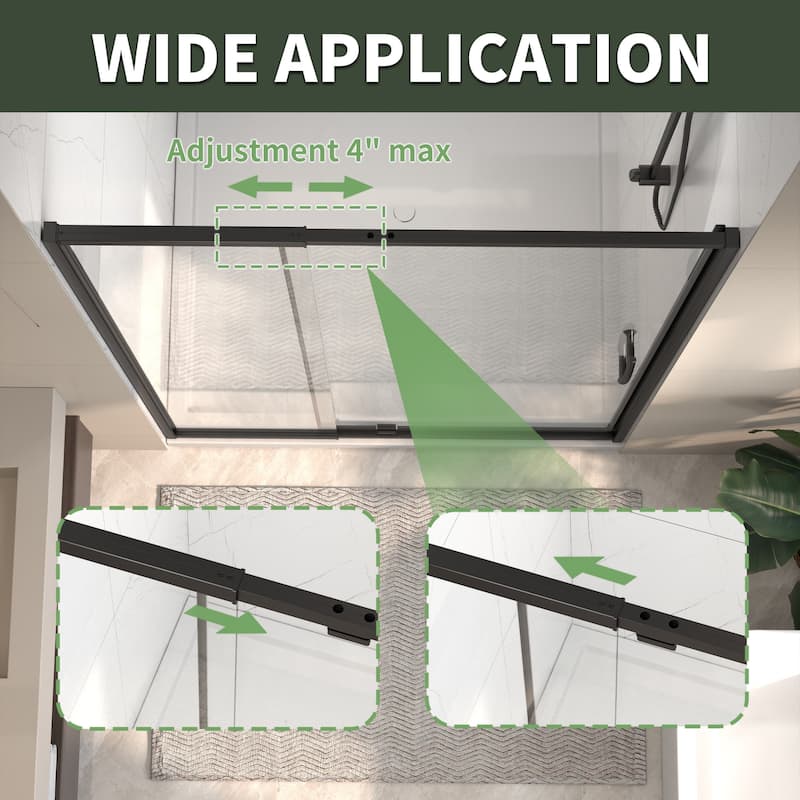 48" Wx71" H Frameless Pivot Shower Door with Clear Tempered Glass, Adjustable Width