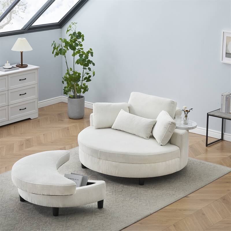 51" Fabric Sofa with Throw Pillows,Waist Pillow and Ottoman
