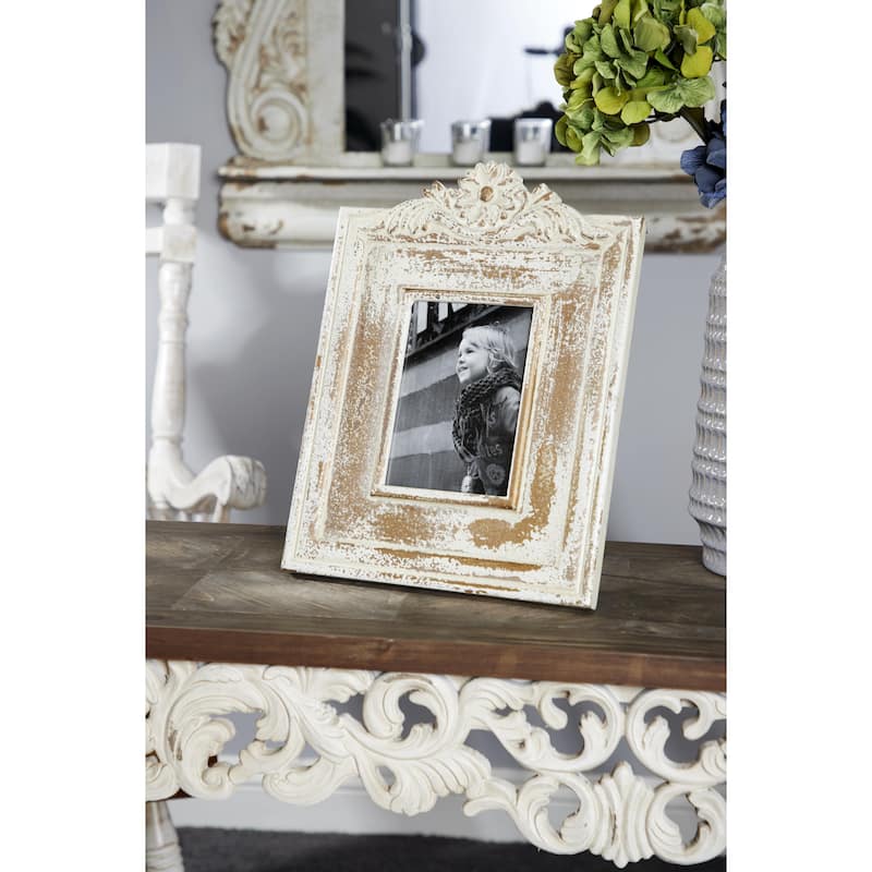 Wooden Scroll Handmade Intricate Carved 1 Slot Photo Frame - White - Roche River Decor