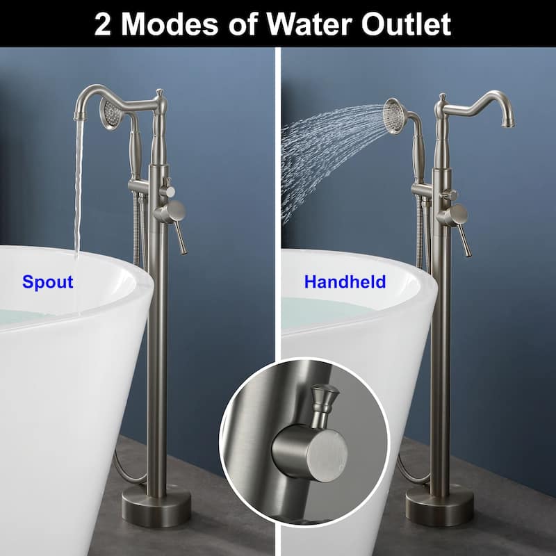 Freestanding Bathtub Faucet High Flow Rate Single Handle Floor Mounted Tub Faucets with Hand Sprayer Swivel Spout Tub Fillers