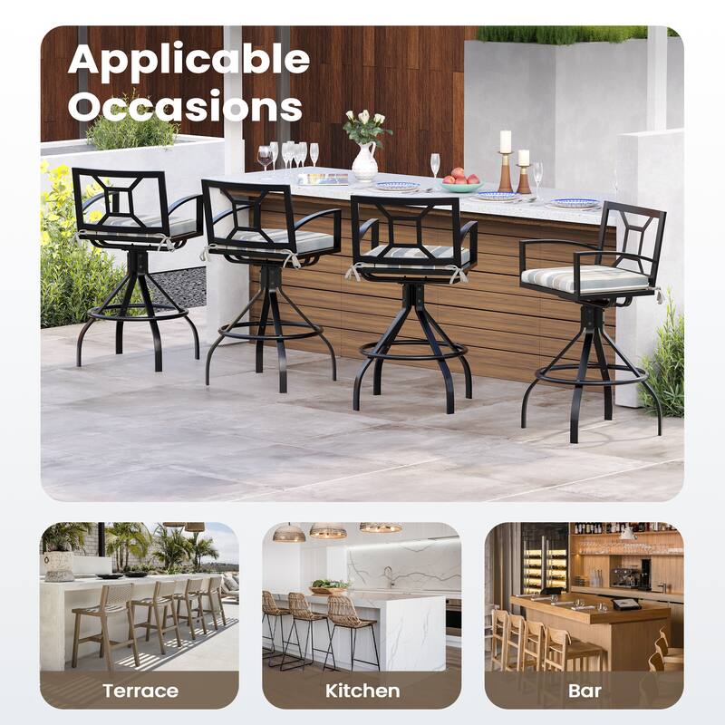 Outdoor Indoor Patio Aluminum Armrest Swivel Bar Stools with Sunbrella Fabric Cushion
