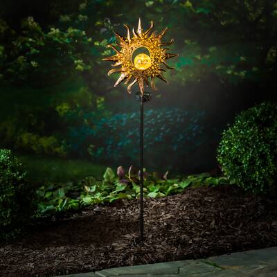 Solar Garden Stake w Crackle Glass Globe, Sun