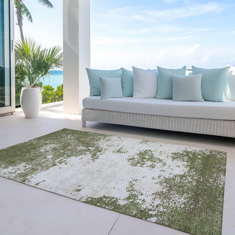 Machine Washable Indoor/ Outdoor Abstract Pixels Chantille Rug