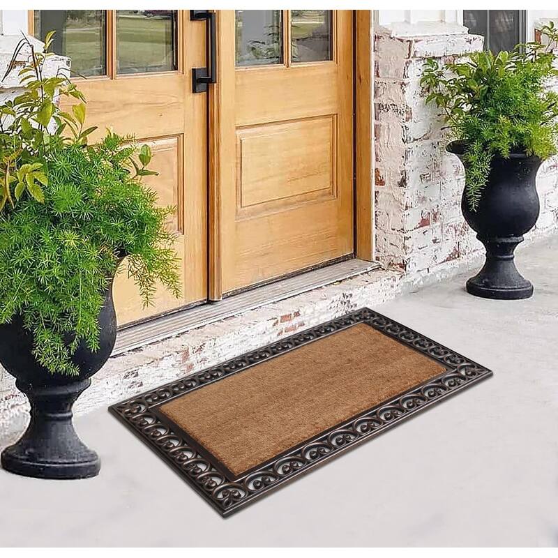 A1HC First Impression Hand Finished Rubber and Coir Classic Paisley Border Extra Large Double Doormat (30" x 48")