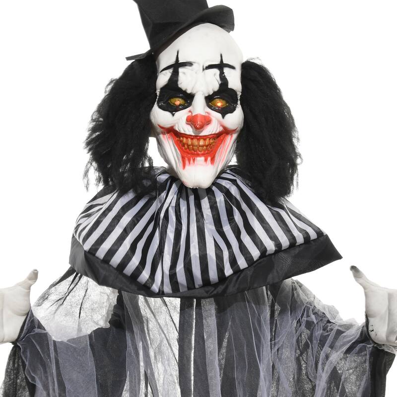 6FT Black White Striped Animatronic Clown Halloween Decor Motion Sound Activated