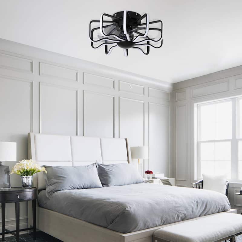 Starsky 22'' Drum Flush Mount Ceiling Fan with Light,6-Speed Low Profile Smart APP Control Ceiling Fan with Remote
