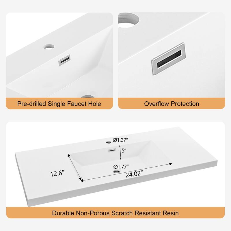 Prismis 36" 48" Wall-Mount Premium Bathroom Vanity with Integrated Sink