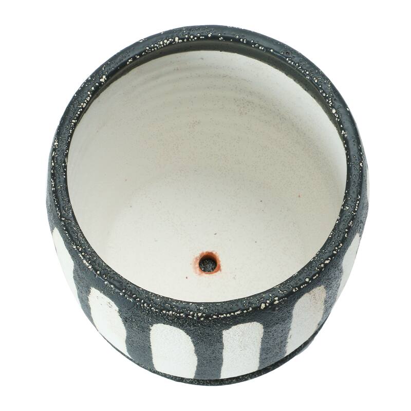 Hand-Painted Terra-cotta Planter with Saucer, Black & White, Set of 2 (Holds 6" Pot)