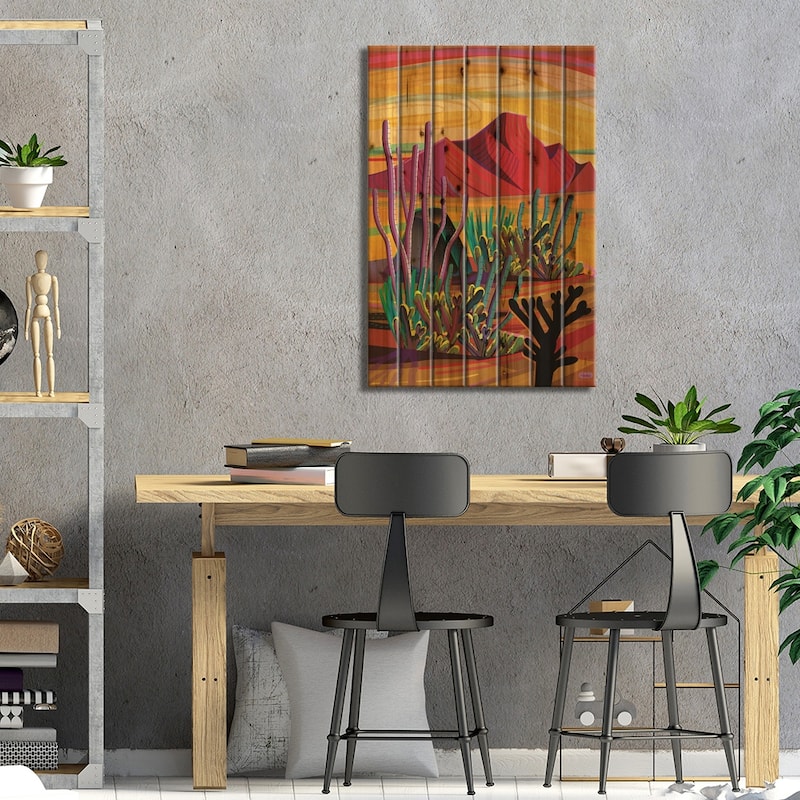 Cactus Oasis Print On Wood by Charles Harker - Multi-Color