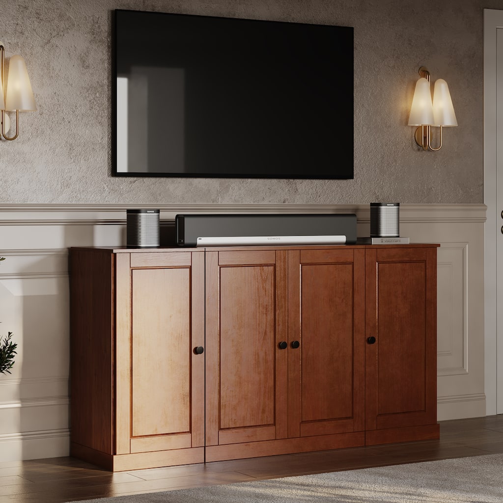 Palace Imports 100% Solid Wood TV Stand with Raised Panel Doors for TVs up to 65"