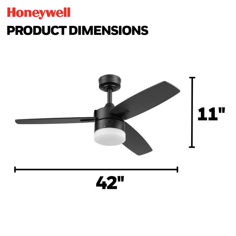 42" Honeywell Conifer Matte Black Outdoor Ceiling Fan with Light, Remote Control - 42 Inches