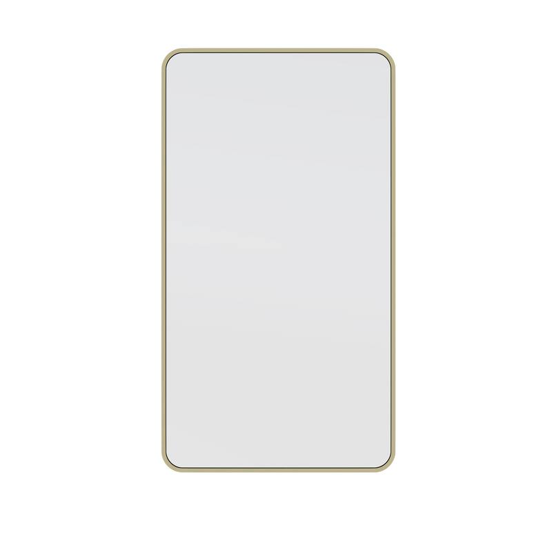 Glass Warehouse 40 in. H x 22 in. W Radius Corner Stainless Steel Framed Mirror - 40" x 22" - Satin Brass