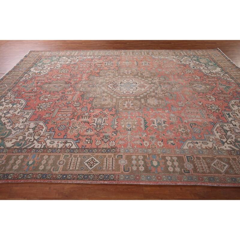 Geometric Pink Tabriz Persian Vintage Area Rug Handmade Wool Carpet - 9'6"x 12'6"