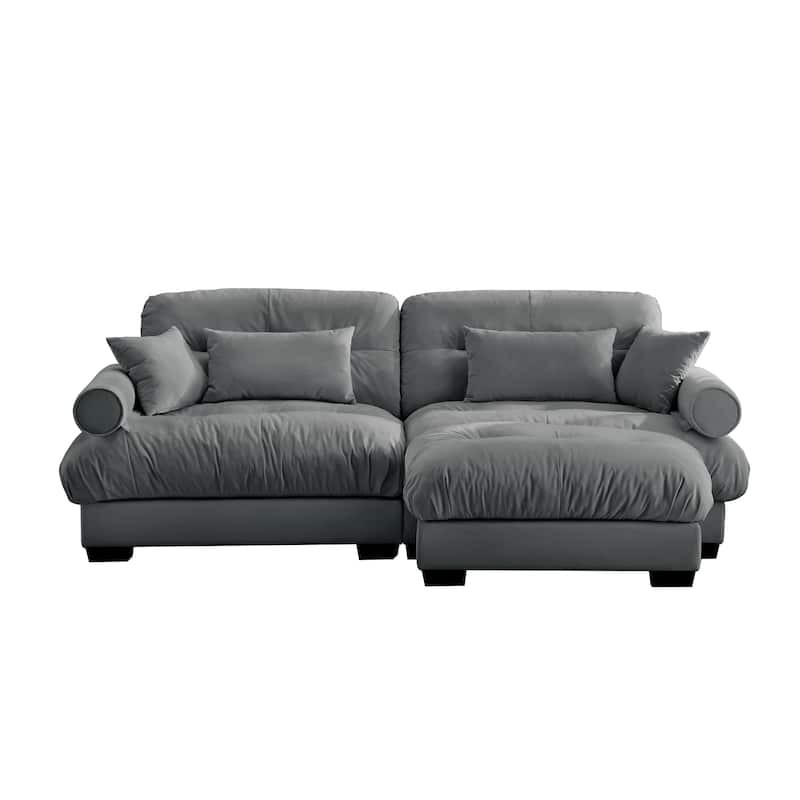 93.7" Velvet Sofa Set with Ottoman for Living Room, 2 Seat Upholstered Couch with Round Arms and Pillows for Bedroom, Office