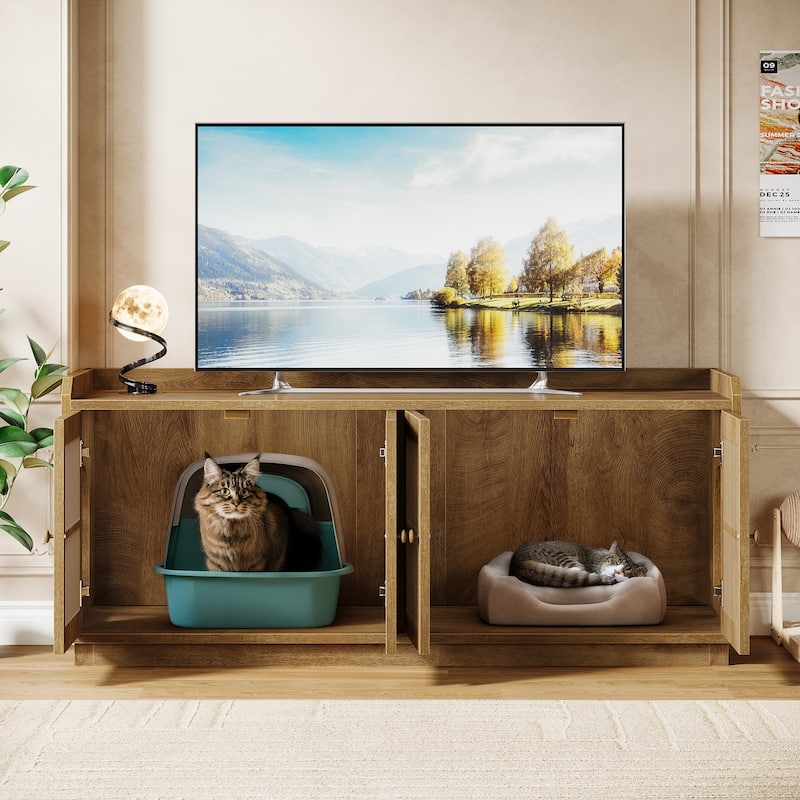 55-Inch Extra Large Cat Litter Box Enclosure with 2 Cabinets