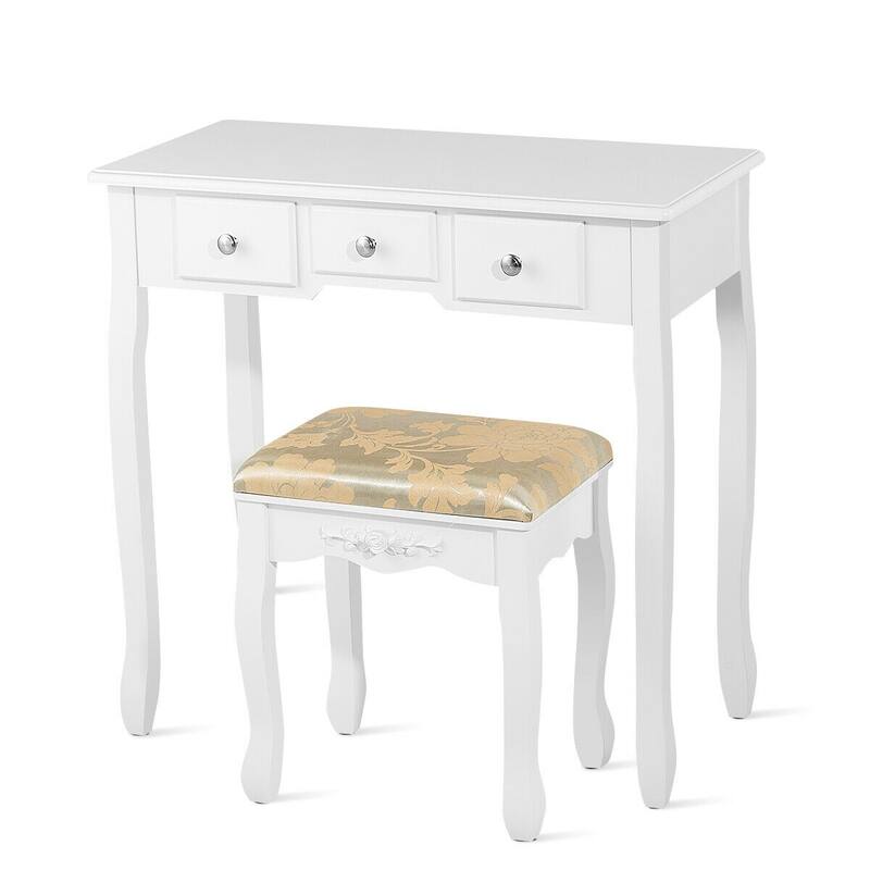 Costway Vanity Table Dressing Table 5 Make Up Table Stool