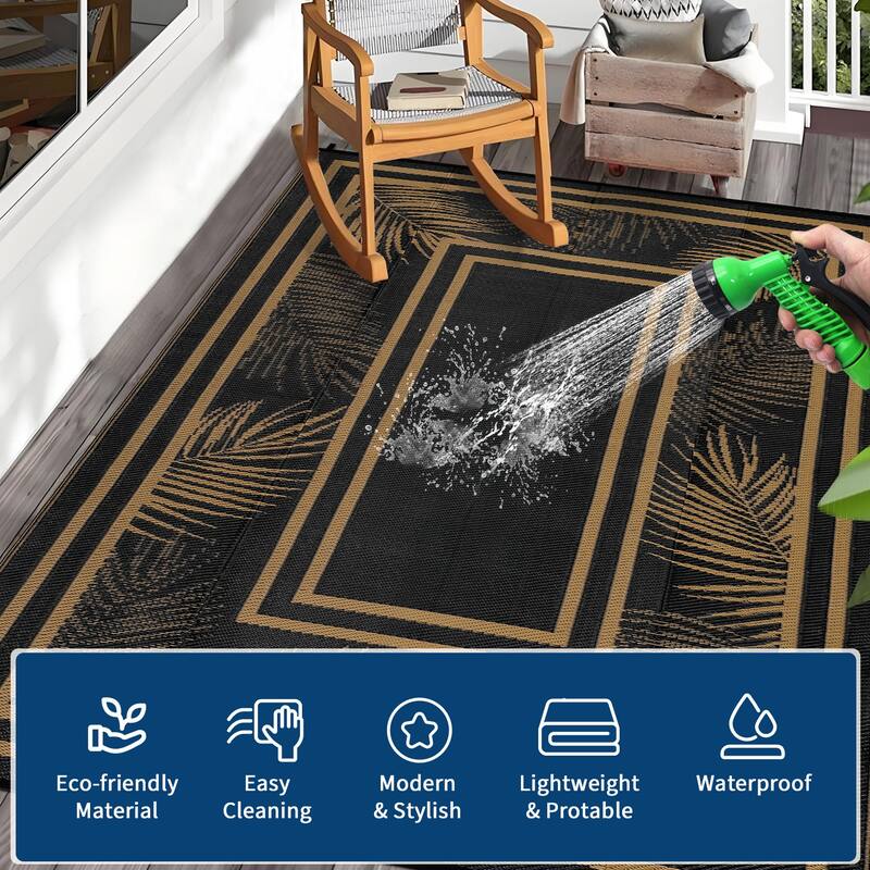 Outdoor Rug Waterproof Plastic Straw Rug Portable Camping Rug Leaves Pattern Outdoor Carpet for RV Porch Deck Camper