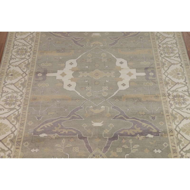 Transitional Beige Oushak Indian Area Rug Handmade Wool Carpet - 8'9" x 12'1"
