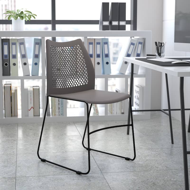 661 lb. Capacity Stack Chair with Air-Vent Back and Powder Coated Sled Base - Gray
