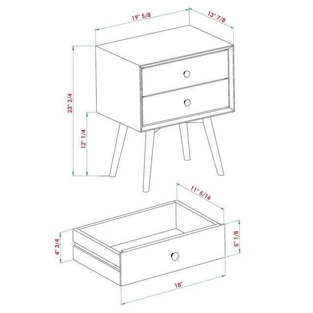 Carson Carrington 20-inch Mid-century 2-drawer Nightstand
