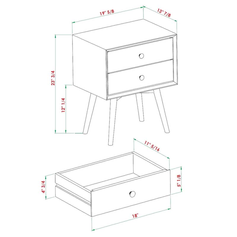 Middlebrook Mid-Century Solid Wood 2-Drawer Nightstand (Set of 2)
