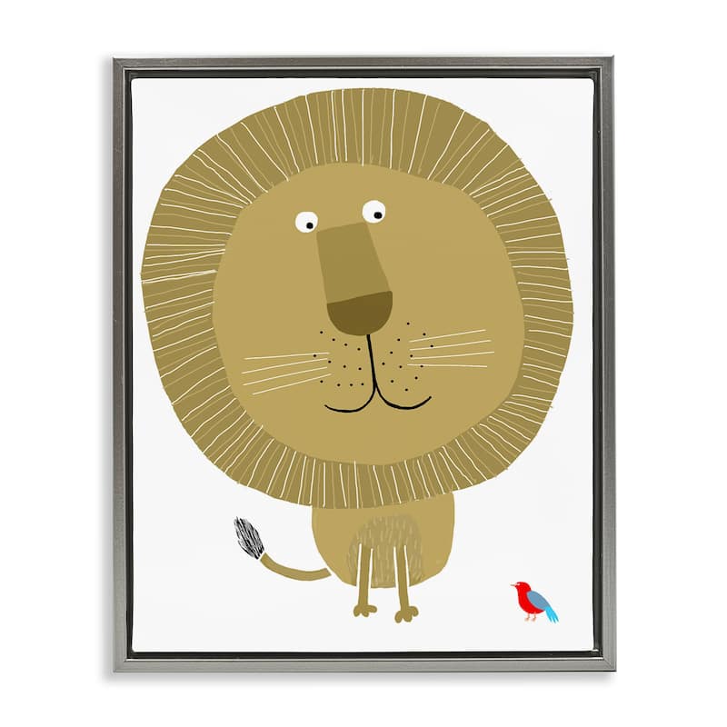 Stupell Friendly Lion & Bird Framed Floater Canvas Wall Art Design By Carla Daly - 17 x 21 - Grey