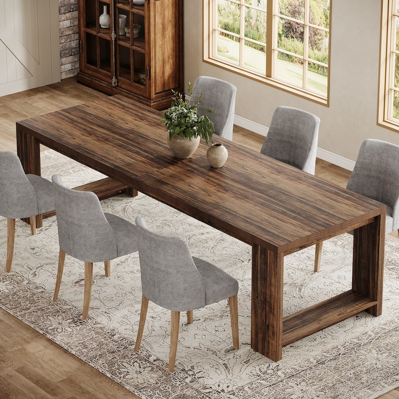 86.6 Inch Farmhouse Dining Table, Large Rectangular Kitchen Table for 6