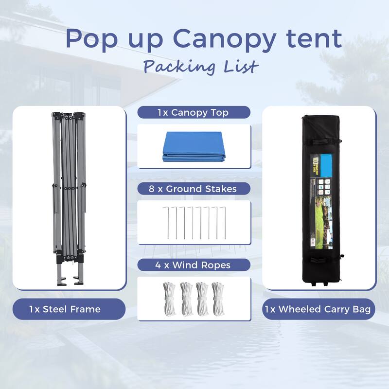 10x10 Pop-up Canopy Portable Lightweight FoldingTent, Adjustable Height Instant Gazebo Canopy with Wheeled Bag