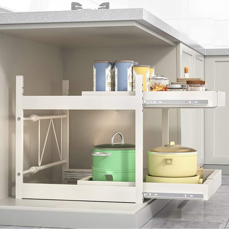 Kitchen Retractable Storage Rack Punch-Free Drawer-Style Cabinet Dishes And Spice Pull-Out Basket Under The Sink