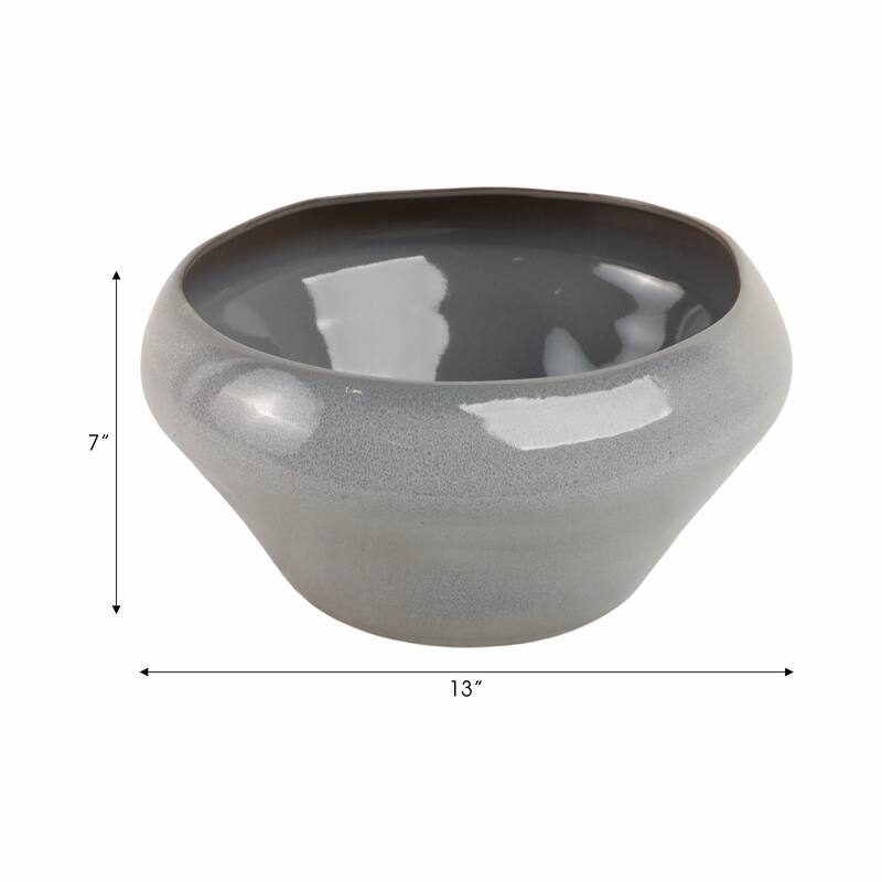 Terracotta Decorative Bowl Glazed Finish Accent Piece - 7" Gray - 13" x 13" x 7"