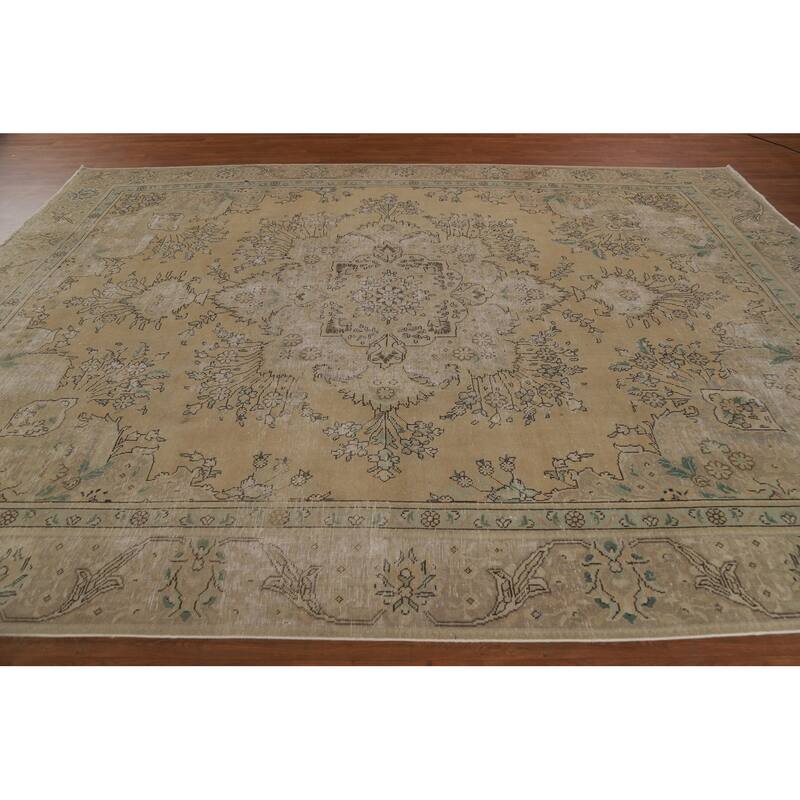 Geometric Tabriz Persian Vintage Rug Handmade Traditional Wool Carpet - 9'2" x 12'5"
