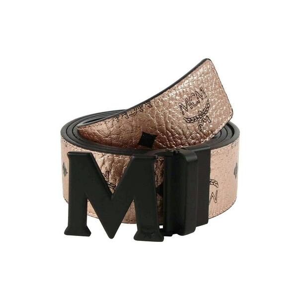 Shop Mcm Men S Champagne Gold Monogram Hook Reversible Belt