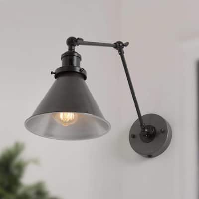 Carbon Loft Merida Adjustable Swing Arm Wall Sconce Silver Brushed Plug-in Sconce Wall Lamp - L 21" x W 7.3 "x H 8"