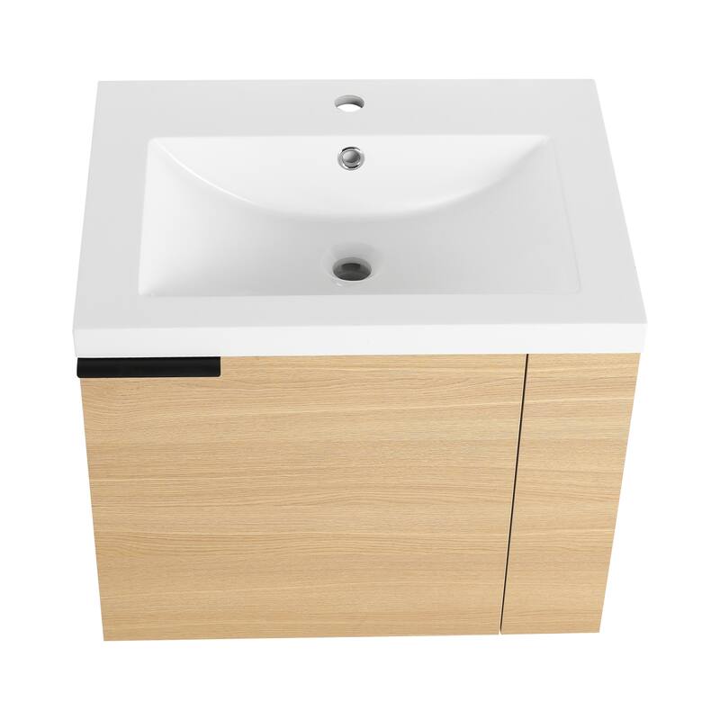 24" Bathroom Vanity Sink Combo with Generous Storage, Modern Oak Cabinet, Soft-Close Doors, and Easy Assembly
