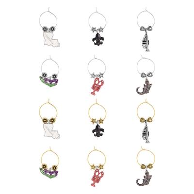 Wine Things 12-Piece Wine Charms/Wine Glass Tags/Drink Markers for Stem Glasses, Wine Tasting Party (Louisiana)