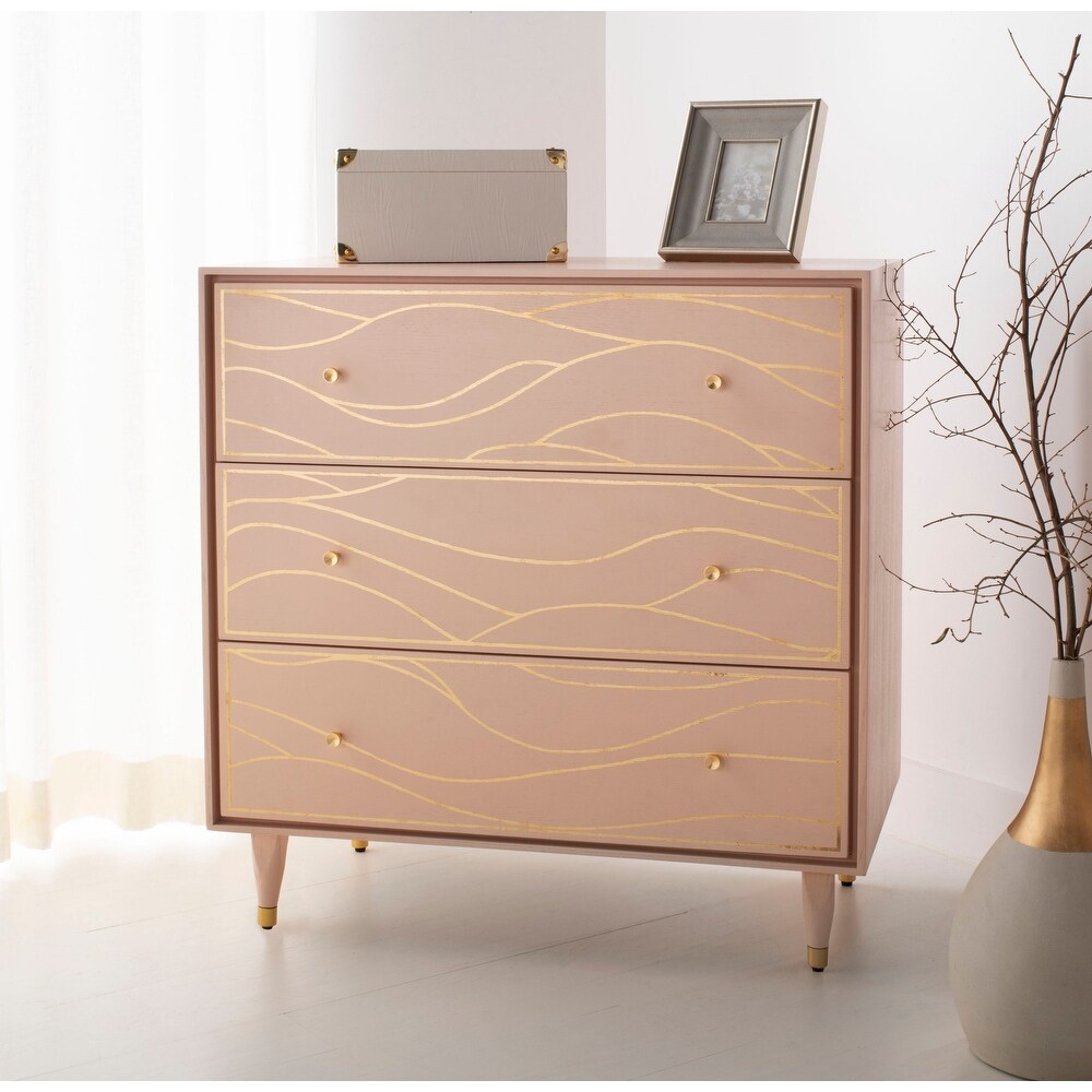 Safavieh  Couture Broderick Wave Chest - Pink / Gold - 34.7" x 18.1" x 33.1" - 34.7" x 18.1" x 33.1"