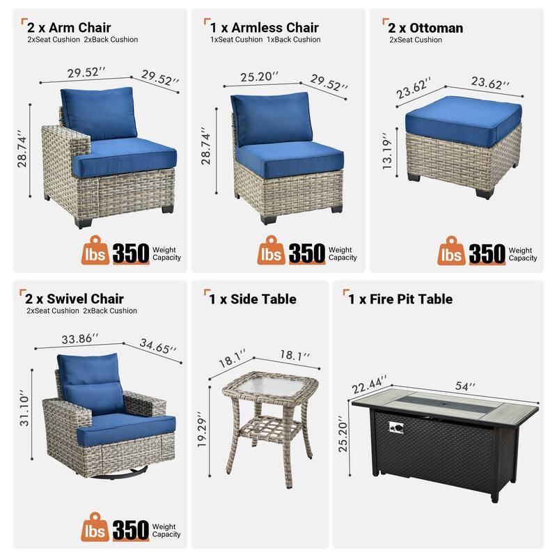 XIZZI 9-Piece Outdoor Patio Furniture Swivel Chair Set with Fire Pit