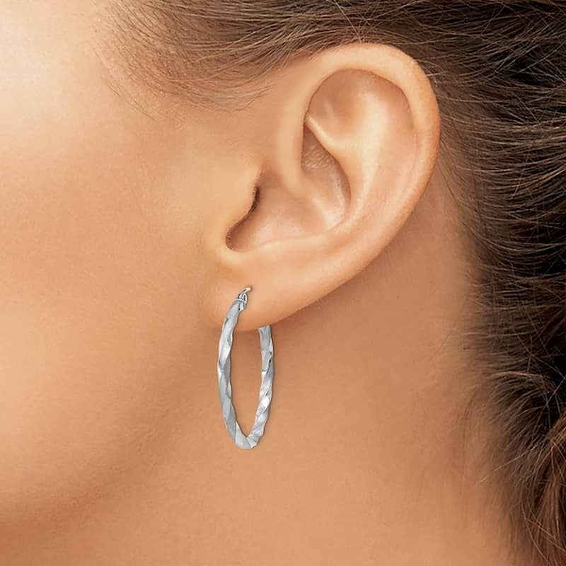 Curata 14k White Gold Polished Light 32x2.5mm Twisted Hoop Earrings