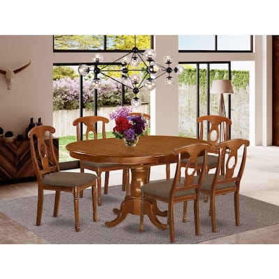 HomeStock 7-Piece Oval Saddle Brown Finish Solid Wood Top Dining Table with 6 Chairs with Lattice Back