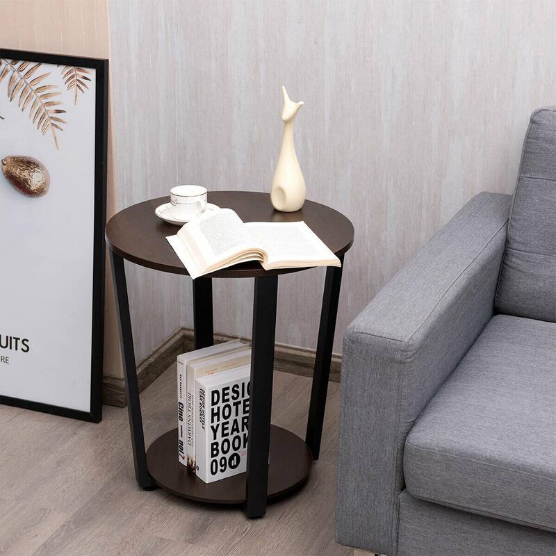 Modern 2-Tier End Table with Removable Shelf and Metal Frame - 19.5" x 19.5" x 22.5" (L x W x H)