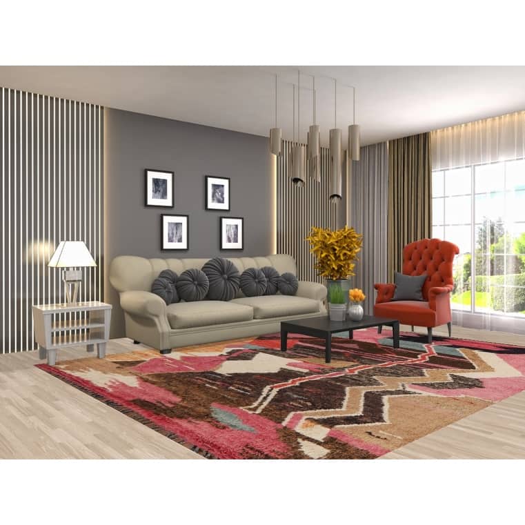 Abstract Plush Moroccan Oriental Area Rug Hand-Knotted Wool Carpet - 8'0" x 10'8"