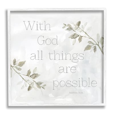 Stupell With God All Things Possible Floral Sprig Religious Phrase Framed Wall Art, Design by Carol Robinson