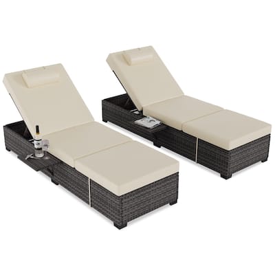 Outdoor Patio Chaise Lounge Chairs Set of 2, Pe Wicker Lounge Chairs with Removable Furniture Cushion