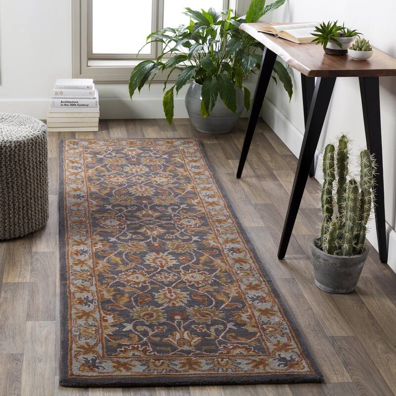 Livabliss Caesar Updated Traditional Border Area Rug. - 3' x 12' - Charcoal/Blue - Runner