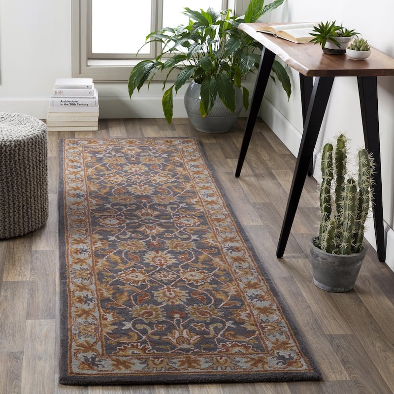 Livabliss Caesar Updated Traditional Border Area Rug. - 3' x 12' - Charcoal/Blue