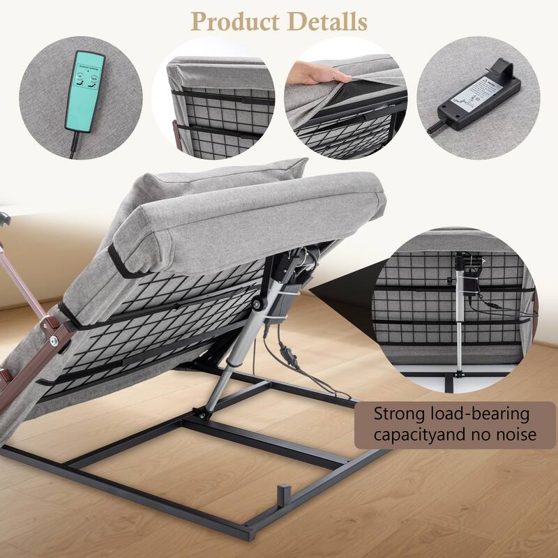 Electric Adjustable Bed Backrest with Safety Rails & Remote