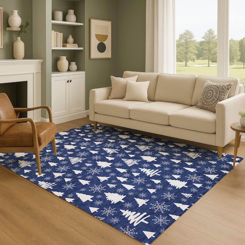 Premium Washable Super Soft Christmas Tree Mayfield Rug - Navy - 9' x 12'
