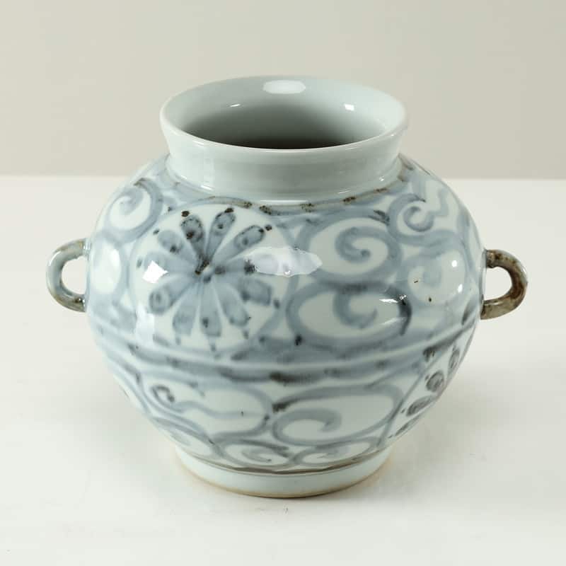 Approx.8 Inches Subtle Blue and White Vase with Two Handles